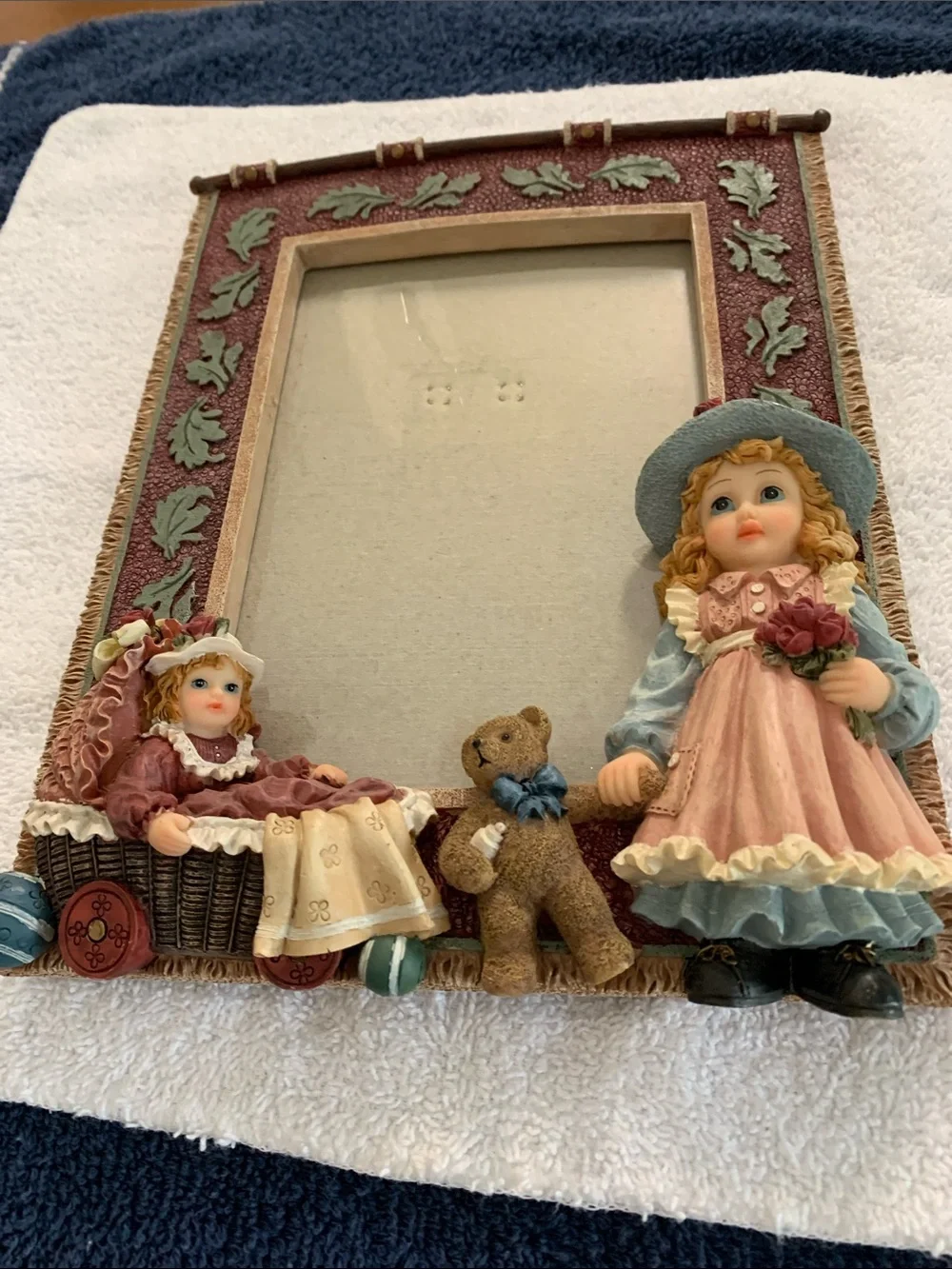 Decorative Victorian-Style Doll Picture Frame in Pink and Blue Holds 5x7 picture